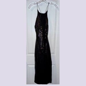Chic Black Sequin Bardot Sequin Midi Slip Dress - Suitable for size 4